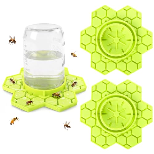 2 Pack Bee Feeder for Mason Jar Silicone Bee Watering Station Compatible with Regular and Wide Mouth Bee Feeders for Hives Beekeeping Supplies Bee Waterer for Outside Garden(Yellow)
