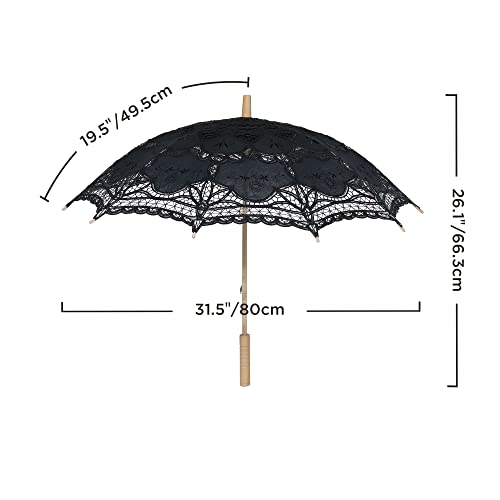 Babeyond Lace Umbrella Parasol Vintage Wedding Bridal Umbrella For Decoration Photo Lady Costume 1920S Party (Black) #TOP6