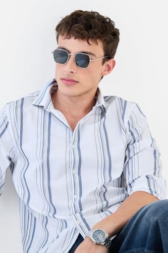 Image of SNITCH Men Casual Shirt | Regular Fit Full Sleeve Point Collar Striped Design | Premium Cotton Blend & Breathable Fabric for Office, Casual & Everyday Wear