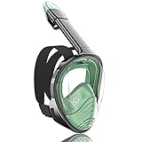 QingSong Full Face Snorkel Mask for Adults, Snorkeling Gear with Camera Mount, 180 Degree Panoramic View Snorkel Set Anti-Fog Anti-Leak