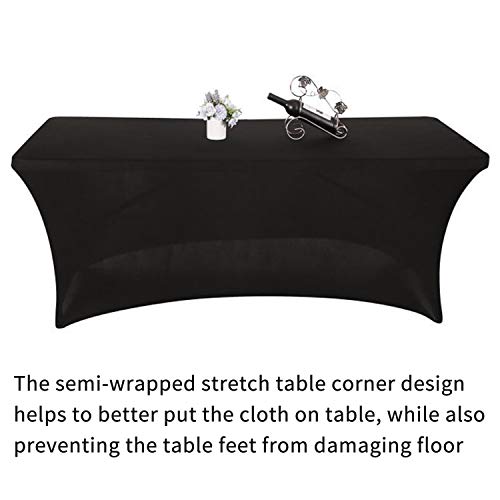 Yetomey Rectangular Fitted Spandex Tablecloths Stretchable Patio Table Covers For Birthday Party Wedding Pop Up Shop More Flexibility & Weight (Black 6Ft) #TOP2