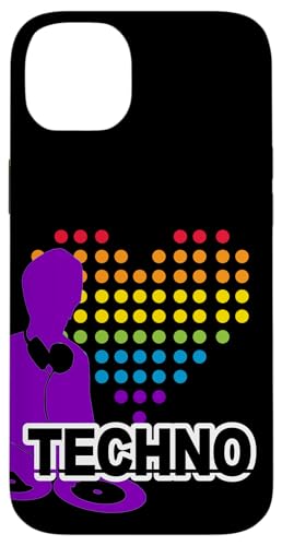 DJ avec tourne-disque et cœur, batterie et basse, techno Coque pour iPhone 14 Plus
