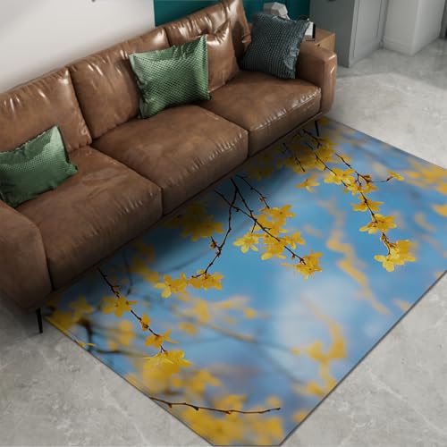 Tapis fleuri jaune antidérapant : la solution idéale pour un salon chaleureux et lavable - 6