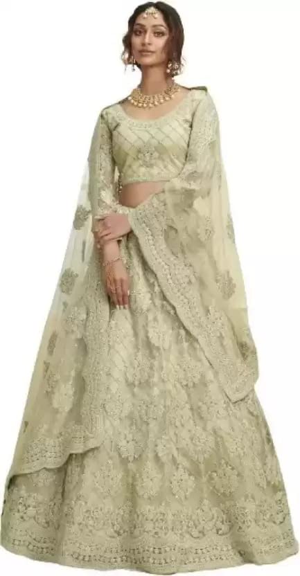 BhurakhiyaWomen's Net Embroidered Semi-Stitched Lehenga Choli And Dupatta Set (Free Size)