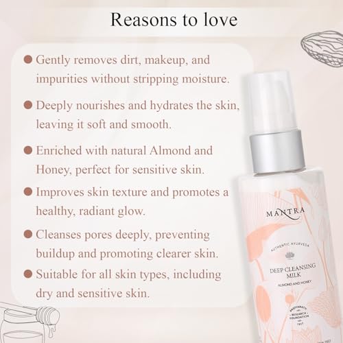 Image of Mantra Herbal Deep Cleansing Milk Almond And Honey - 50 ml | Removes Waterproof Makeup, Removes Dust, Oil and Grime