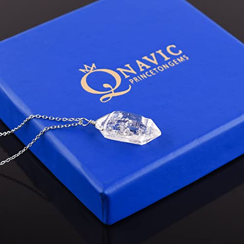 Qnavic Natural Raw Herkimer Diamond Quartz Stone Handmade Dainty Pendant Necklace For Women, Healing Chakra, Birthstone Jewelry, Rhodium Plated 925 Sterling Silver Chain 18 Inch, Wedding Gift #TOP1