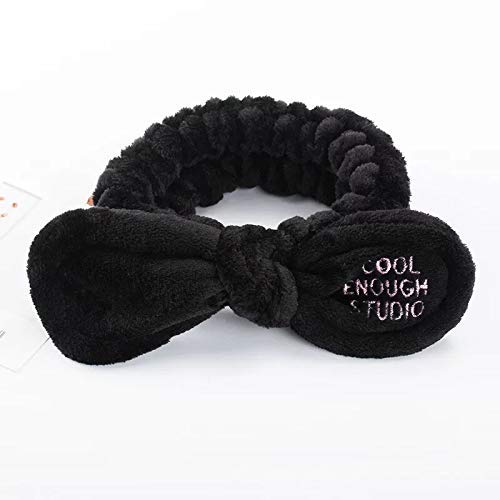 Girls Rabbit Ear Bowknot Hair Bands for Makeup, Elastic Velvet Face Wash Bath Shower Makeup Cosmetic Beauty Headbands for Washing Spa Yoga Face Care hair Accessories for Girls Women (Black)-image-18