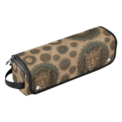 Organizador 2 en 1 para herramientas de cabello con alfombra resistente al calor: bolsa de almacenamiento portátil para planchas, rizadores y secadores de pelo, estampado leopardo con detalles en cobre steampunk miniatura 1