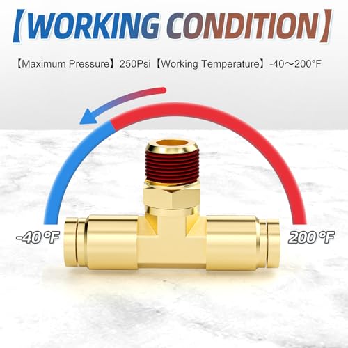 Image of TAILONZ PNEUMATIC 5PCS 3 /8 Inch Tube OD x 1 /4 Inch NPT Thread DOT Tee Out Pipe Air Fittings PT-3 /8-N2,Push to Connect Fittings Air Brake Pipe Fittings for Cars、Trucks、Air Brake Systems、Etc.