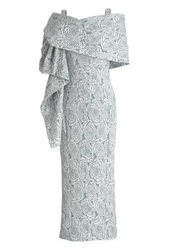 CHIC STAR Womens Evening Gown Dress, Jacquard Fabric with Rose Pattern, Dramatic Asymmetric Off-Shoulder Neckline