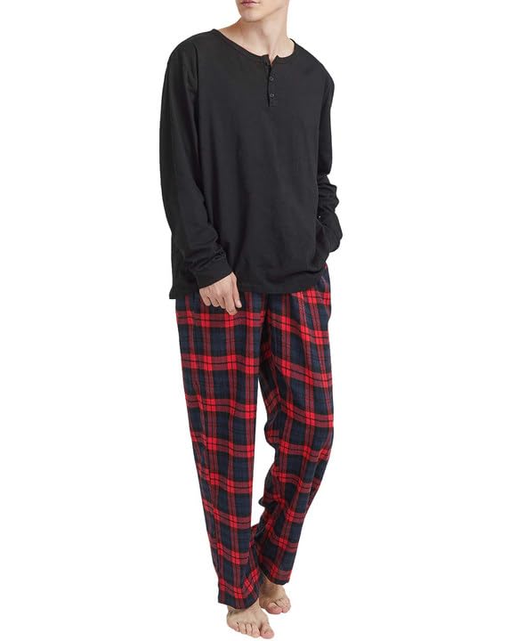 Image of Yoimira Mens Soft Pajama Set Short /Long Sleeve 2 Piece PJs with Pockets | Men's short /long sleeve pajama set, soft 2 piece PJs with pockets for sleepwear, loungewear, relaxing at home and nightwear