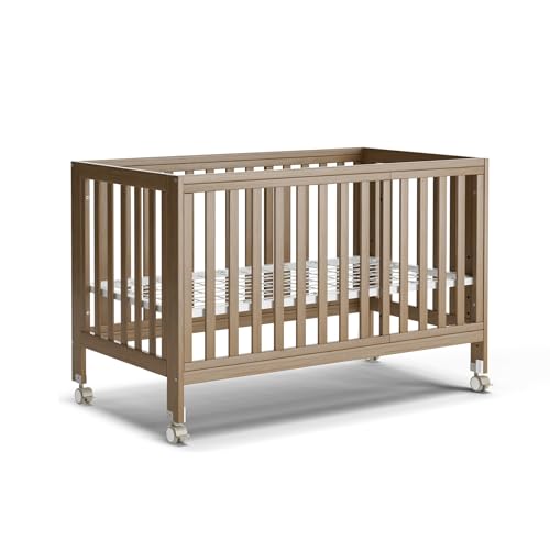 Image of MAMAZING EvoNest Baby Crib, 11 in 1 Convertible Crib with Wheels, 100% New Zealand Wood Growing Bed, Full Size Crib for Baby, 4 Adjustable Mattress Height, Walnut Brown | long-term value