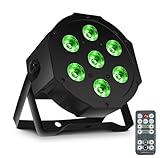 SHEHDS Par Can Lights LED 7x18W RGBWAP 6in1 Wash Stage Lights Remote and DMX512 Control Uplights Sound Activated Auto Run Flat for Christmas Wedding Party Disco - 1 Pack