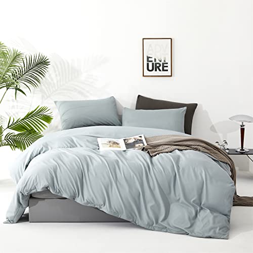 Image of KAREVER Dusty Blue Comforter Set King Size Blue Bedding Women 3 Pieces Blue Color King Blanket Set All Season as Gift