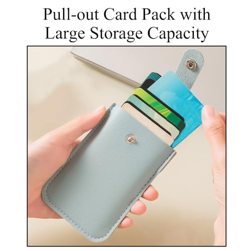 Pull-Out Card Organizer Snap Closure Card Holder Wallet Slim Portable Card Case PU Pocket Wallet for Women Men (1PCS, Black)3