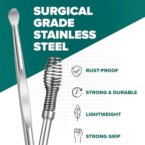 Image of Bennort 6 in 1 Ear Wax Removal and Cleaner Kit - Resuable Ear Pick Cleaning Tool with Storage Box,Stainless Steel Ear Pick Scoop,Spring,Spiral & Cleaning Brush,Ear Curette Kit for Adult & Kids, Silver