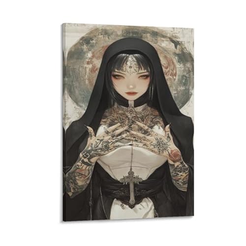 Toile de nonne tatouée 40x60 cm poster mural au style unique