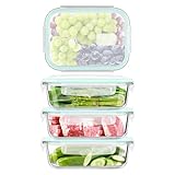 Gcirn Glass Food Storage Containers with Lids 640ml*4 - Glass Meal Prep Containers Sets - Lunch Box with Blue Lids Reusable - Airtight & BPA-Free - Microwave & Dishwasher Safety - Image 1