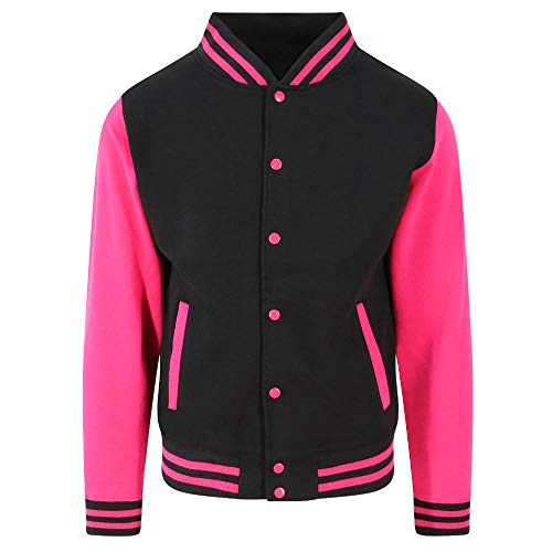 Just Hoods - Unisex College Jacke 'Varsity Jacket' Gr. - L - Jet Black/Hot Pink