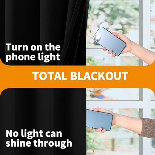 Image of YoungsTex 100% Blackout Curtains 72 Inch Length for Living Room, Thermal Insulated Drapes with Grommet Room Darkening Privacy Energy Saving for Winter Bedroom with Liner, Black, 2 Panels, 52 X 72 Inch