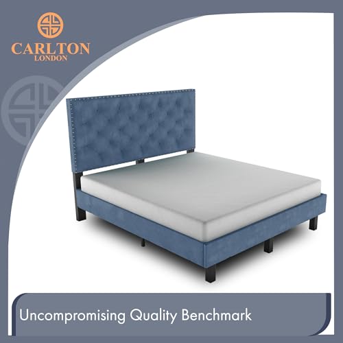 Image of Wooden Modern Upholstered Queen Size Bed for Bedroom | Wooden Double Bed Without Storage | Platform Cot Upholstered Bed with Upholstery Fabric | Engineered Wood | 6.5 x 5 Ft | Teal