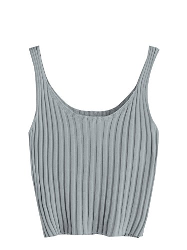 SweatyRocks Women s Ribbed Knit Crop Tank Top Spaghetti Strap Camisole Vest Tops Grey S