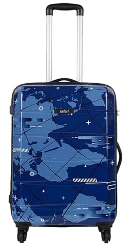 Image of Safari Nightsky Hard Shell Trolley Suitcase, 24-Inch, Medium Size Blue, Polycarbonate with Combination Lock, 360 Wheels with 3 Years International Warranty
