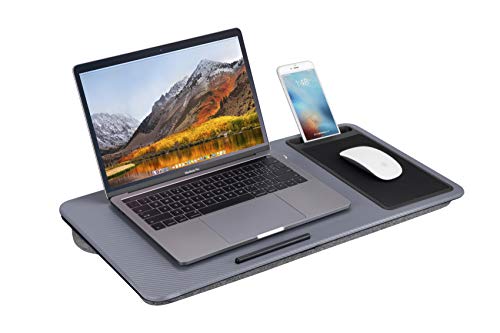 Grandcare Home Office Lap Desk with Device Ledge, Mouse Pad, and Phone Holder - Silver Carbon - Fits Up to 17 Inch Laptops