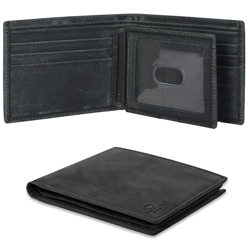 Image of Oak Leathers Leather Wallet for Men - RFID Bifold Wallets with 9 Credit Cards 1 ID Window Slim Minimalist Front Pocket Gift For Men