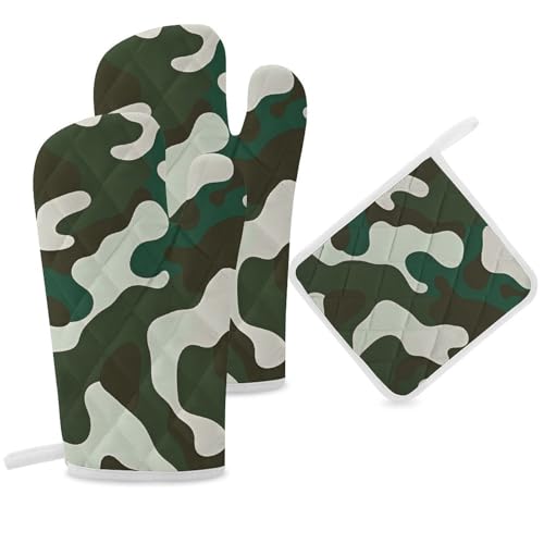 Gants de cuisine verts lot de 3 avec doublure coton doux isolant de qualité - 7