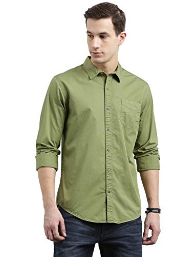 Image of Breakbounce Men's Solid Slim fit Casual Shirt (SH1205 Green M)