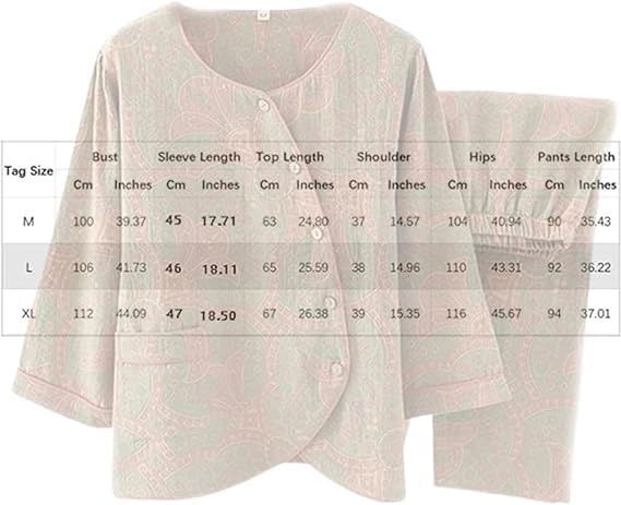 Women Sleepwear Vintage Jacquard Round Neck Button Cotton Loungewear Set, Long Sleeve Cotton Sleepwear