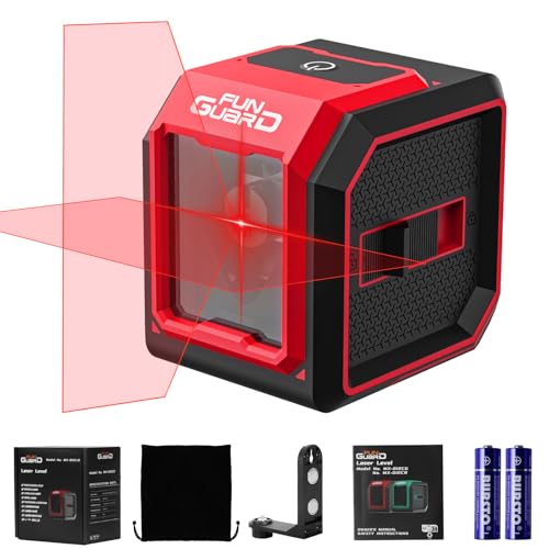Funguard Nivel Láser Autonivelante 360 Grados, 20M Rojo Láser de Líneas Horizontales y Verticales, 2x AA Batería Incluida, IP54 para Obras de Construcción, Decoración del Hogar, DIY