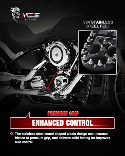 Image of MZS Motorcycle Front Foot Pegs, 2018-2025 Adjustable Footpegs Rest Pedal Accessories Black Compatible with Softail Slim Lower Rider Street Bob Fat Bob Boy Sport Glide Heritage Breakout RA1250 RH1250S