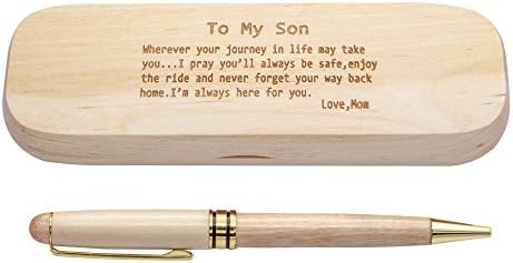 Customized Engraved Wooden Pen Sets, Elegant Fancy Ballpoint Pen for Men Women Husband Wife Family Friends Customized Gift (Style05-Mom To Son)