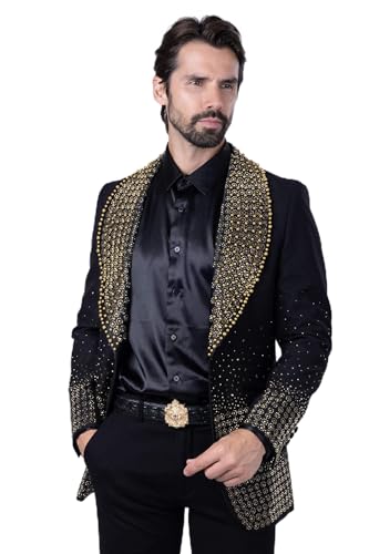 Barabas Men's Rhinestone Studded Geometric Shawl Lapel Blazer 4EBL47
