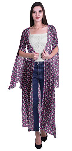 Moomaya Womens Cover Ups for Swimwear Printed Flare Slit Sleeve Long Shrug