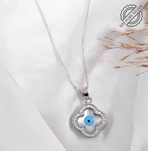 Image of Miss Highness 925 Sterling Silver Pendant for Women | Evil Eye Pendant with Chain | Certified Pure Silver Jewellery | Office Wear Necklace | Gift for Wife, Girlfriend, Birthday & Anniversary