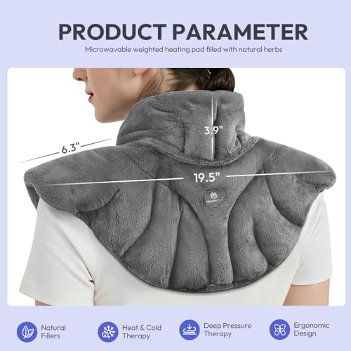 Image of Microwavable Heat Pad for Neck and Shoulders, Warm Compress Wrap, Grey | Weighted Moist Heat for Back, Relief Sore Muscle Stress Tension, Gift for Women