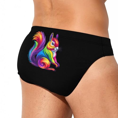 Cute Rainbow Squirrel Men's Swimsuit Brief Quick Dry Bikini Swimwear Bathing Suit Beach Swimming Trunks2