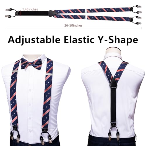 Image of YOHOWA Men Suspenders 6 Clips Strength Adjustable Y Braces Pre-Tied Bow Tie Set Formal Wedding Party
