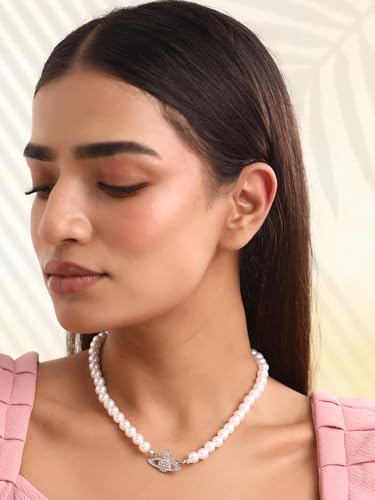 Image of Yellow Chimes Pearl Jewellery Set for Women Set of 2 White Pearl Necklace for Women and Girls