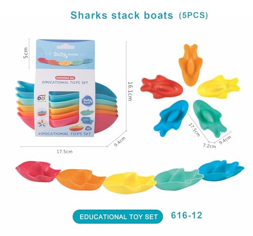 Rainbow Stacking Boats Bath Toy Set, Educational Bath Time Toys, 10.8 x 6.3 x 15.2 cm - Image 4