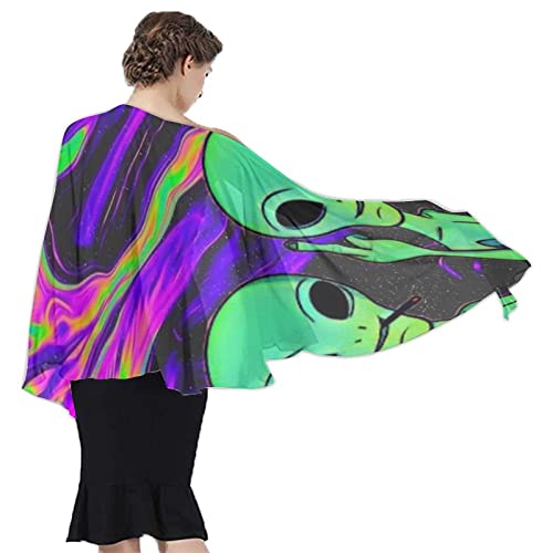 Cool Alien Tie Dye Art Chiffon Shawl Sexy Evening Party Swimsuit Shawl Soft Cozy Infinity Scarf Long Summer Elegant Cape Sunscreen Paisley Scarves4