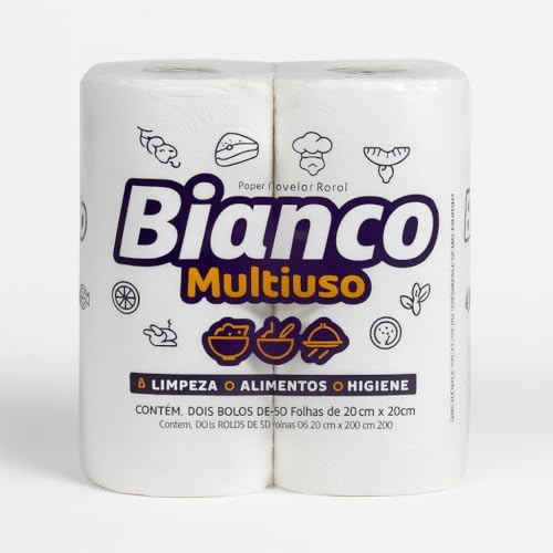 Papel Toalha Multiuso Bianco – 2 Rolos com 50 Folhas Cada | 19x20...