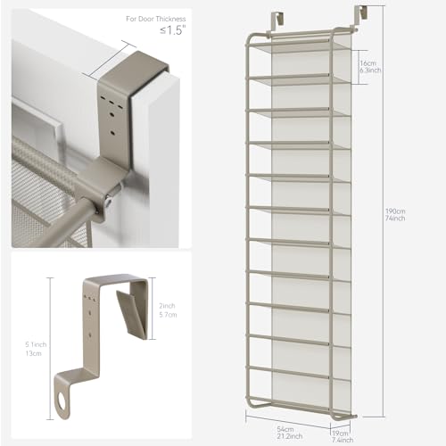 Image of Whitmor 36 Pair Over The Door Shoe Organizer, 12 Tier Hanging Shoe Organizer, Heavy Duty Metal & Mesh Shoe Holder, Hanging Shoe Rack for Closet Organizer & Storage, 74 inch L x 21.7 inch W x 7.5 inch H, Mocha