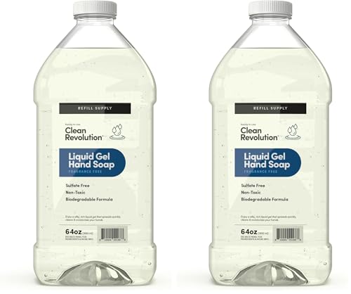 Image of Clean Revolution Liquid Gel Hand Soap, Silky Rich Liquid, Quick Lather, Fast Rinsing (Fragrance Free) 64 Fl Oz (Pack of 2)