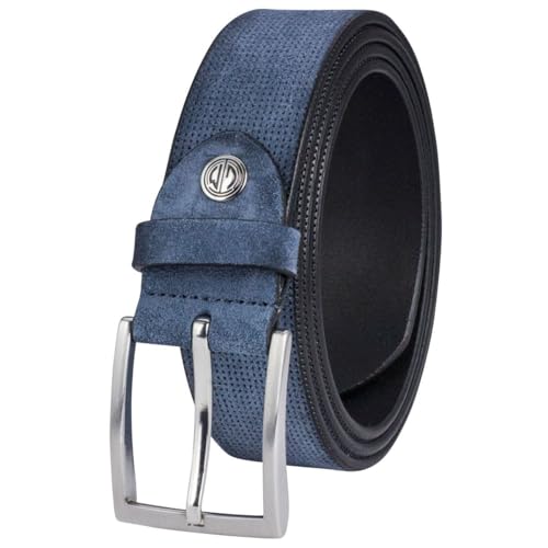 LINDENMANN Veloursledergürtel Herren 35 mm blau, Farbe/Color:blau, Size US/EU:Bundweite 100 cm Gesamtlänge 115 cm W 39.5 XL