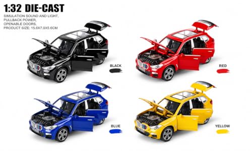 Image of 1:32 Scale New X5 Alloy Pickup Car Toy Metal Pull Back Diecast Car with Openable Door and Sound Light, Gifts Toys for Kids【Yellow】