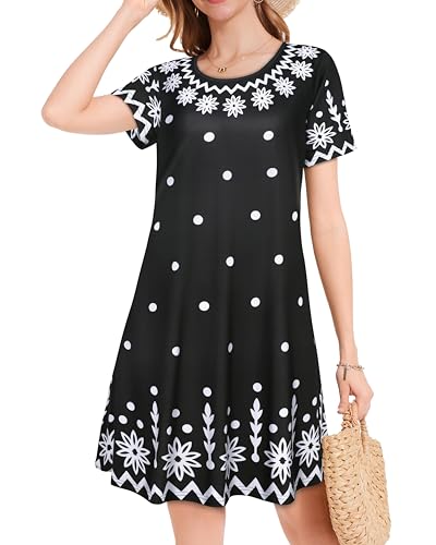 Image of JOLIGAL Summer Dresses for Women Casual Short Sleeve Sundress Scoop Neck Beach T Shirt Dress with Pockets 2026